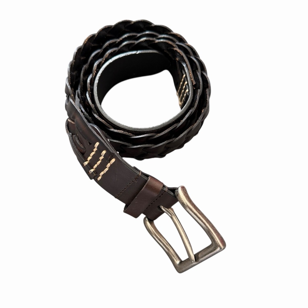 Men's Genuine Leather Braided Belt Dark Brown Size 42 Vintage Style Buckle
